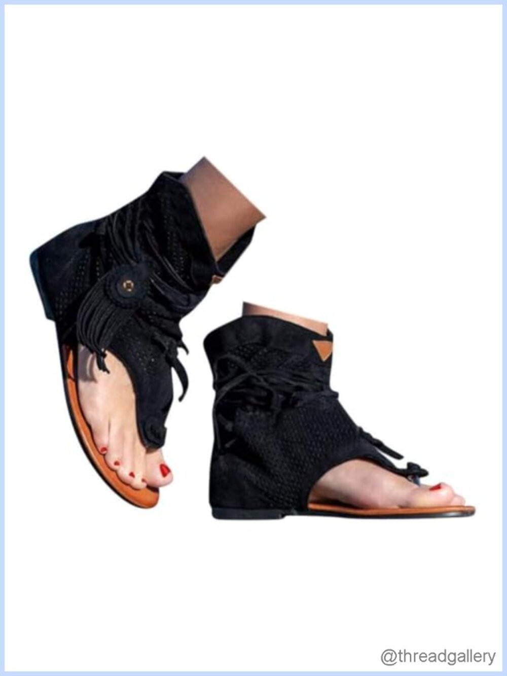 Bohemian Tassel Sandals Faux Suede Mesh Arch Support Flat Flip Flops